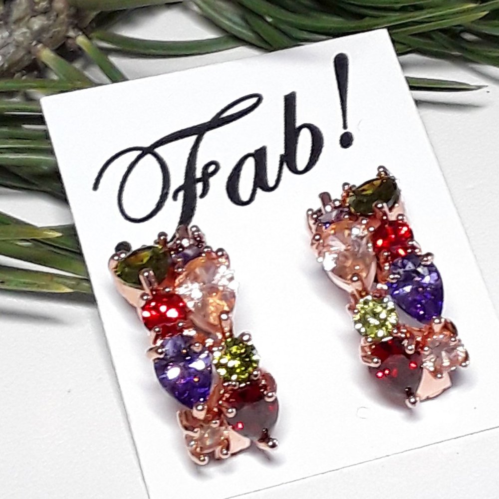 Multi Gemstone Gold Leverback Post Earrings